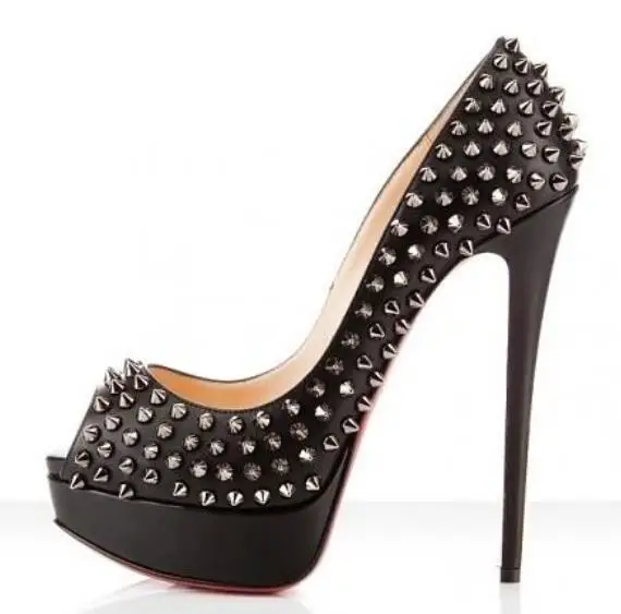 Gold 14cm Super high Heels Platform Pumps Female Rivets Studs Nude Black Red Patent Leather Peep-Toe Women Wedding Sandals Shoes