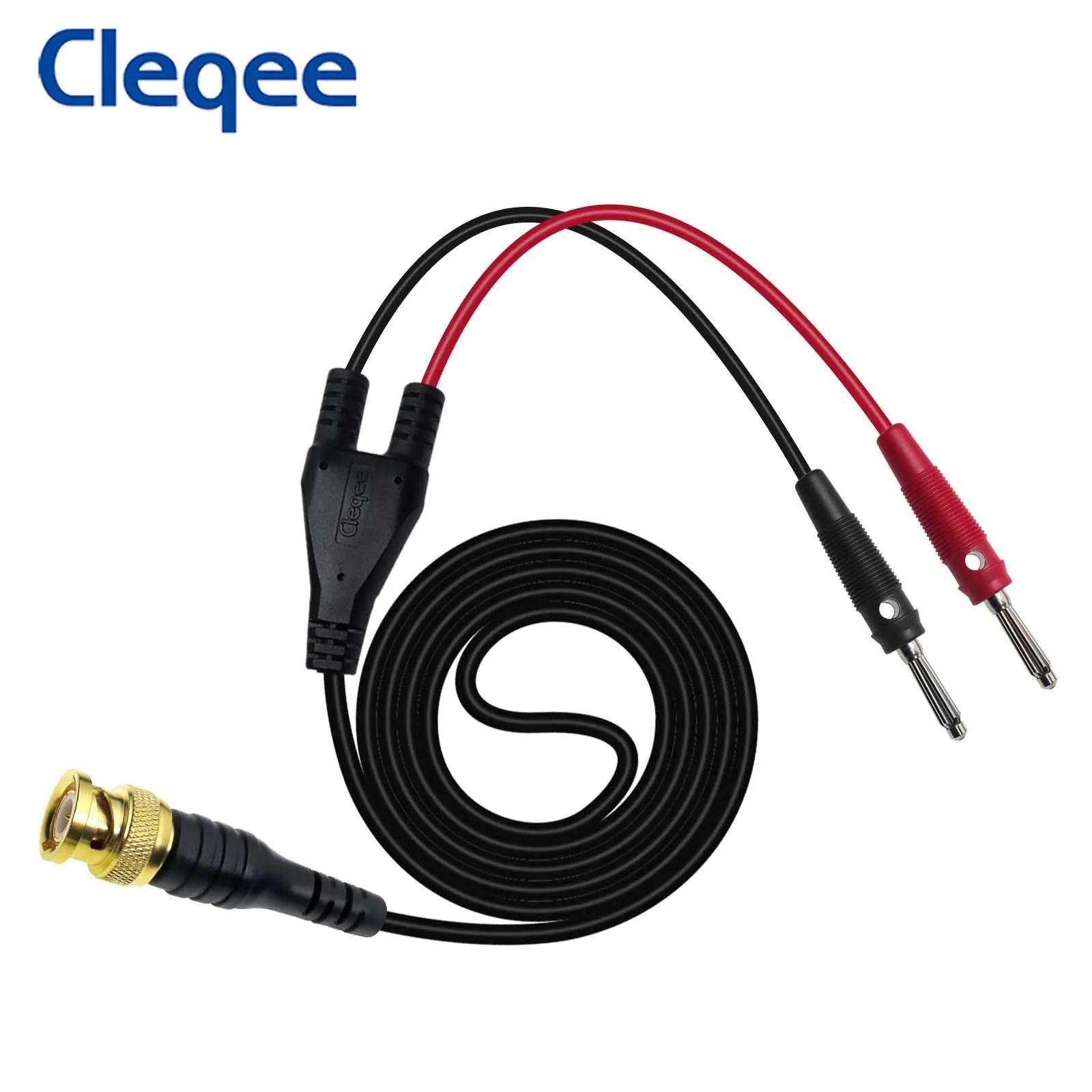 Cleqee P1067 Banhado a Ouro Cobre Puro Bnc Macho Plug para mm Banana Plug Cabo Coaxial Osciloscópio Teste de Chumbo 120cm