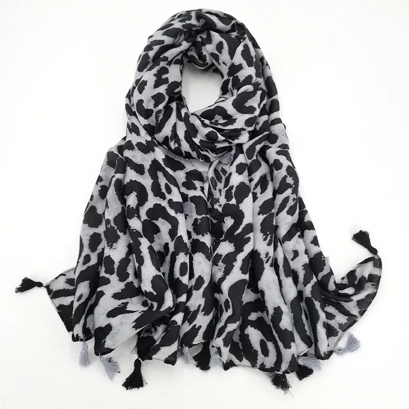 Fashion Winter Scarf For Women Hijabs Viscose Sexy Leopard Dot Tassel Scarf Luxury Brand Blanket Wraps Female Scarves And Shawls