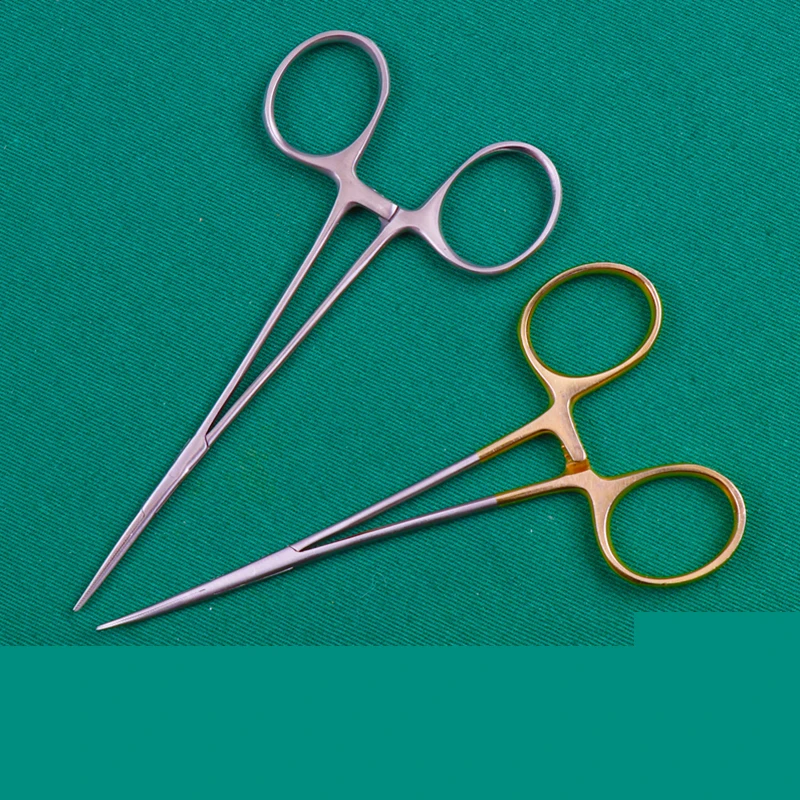 Microvascular hemostatic forceps double eyelid forceps fine stainless steel curved gold handle straight fat hemostatic