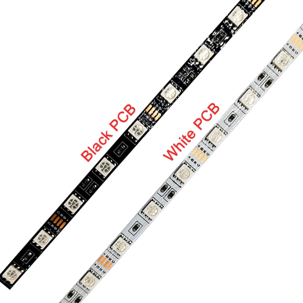 6MM PCB 5050 RGB Led 스트립 조명 SMD 유연한 절단 가능 4 핀 화이트 블랙 5M 60Leds/M IP30 숨겨진 홈 장식 dc5 V 12V 24V, 백색/검정색