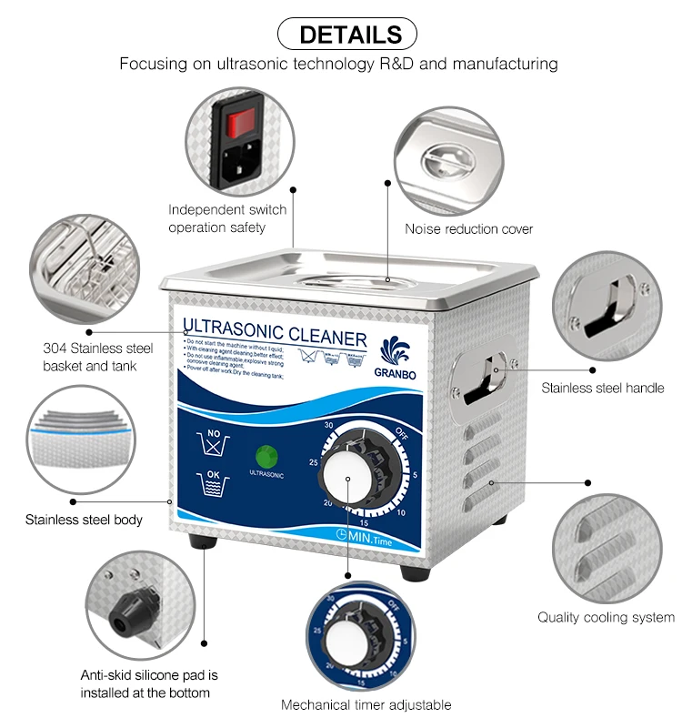 Pembersih Ultrasonik Mandi Baja Tahan Karat 1,3l 120W Pewaktu Mekanis Perangkat Keras Transduser Kacamata Sirkuit Busi