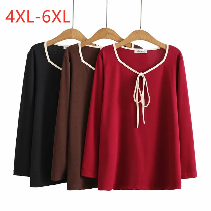 

Large women's autumn new fashion top thin bow plus size bottomed shirt