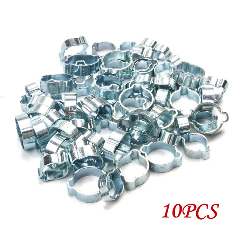 

10Pcs Hose Clamp 8 Sizes 5-20mm Double Ears Clamp Worm Drive Fuel Water Hose Pipe Clamps Clips Hose Fuel Clamps