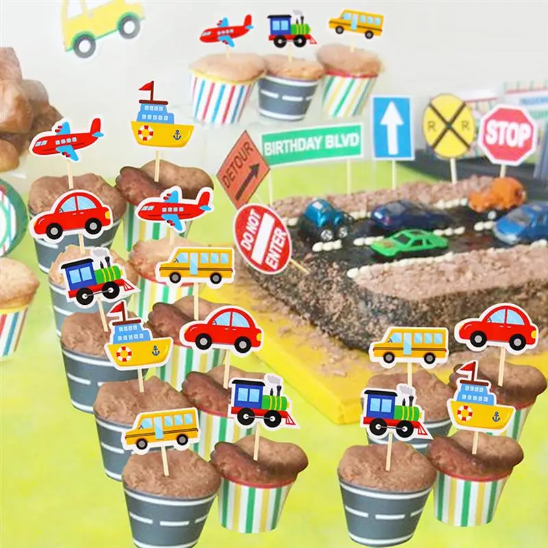 20pcs Train Party Car Baby Boy Cupcake Topperss Pickss Toppers Picks Cartoon Car Shape Cake Topper Kids Birthday Cute Car