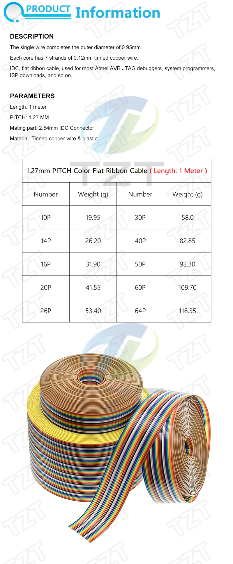 1/3 Meter 10P/12P/14P/16P/20P/26P/34P/40P/50P 1,27 mm Rastermaß Farbiges Flachbandkabel für DuPont-Draht für FC für Dupont-Stecker – Detail 1