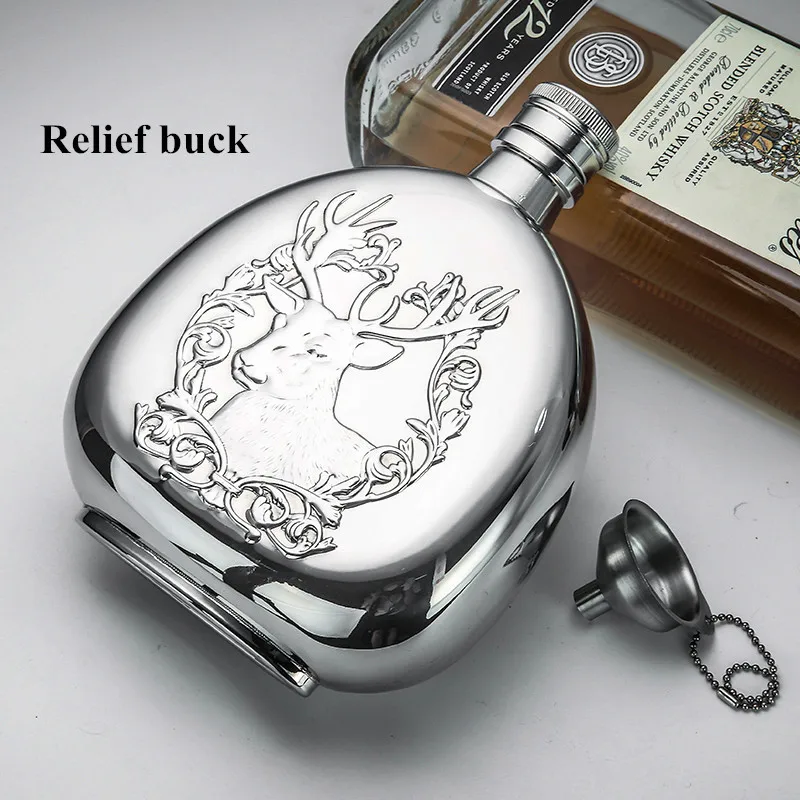 Relief Buck 17oz 500ml Stainless Steel 304 Hip Flask Set Whiskey Vodka Liquor Wine Water Bottle with gift box 2 cups 1 funnel