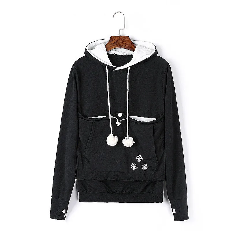 

Women Kangaroo Pocket Cat Paw Print Casual Hooded Pullover Cute Couples Hoodies Sweatshirts Fluff Ball Drawstring Female Jumper