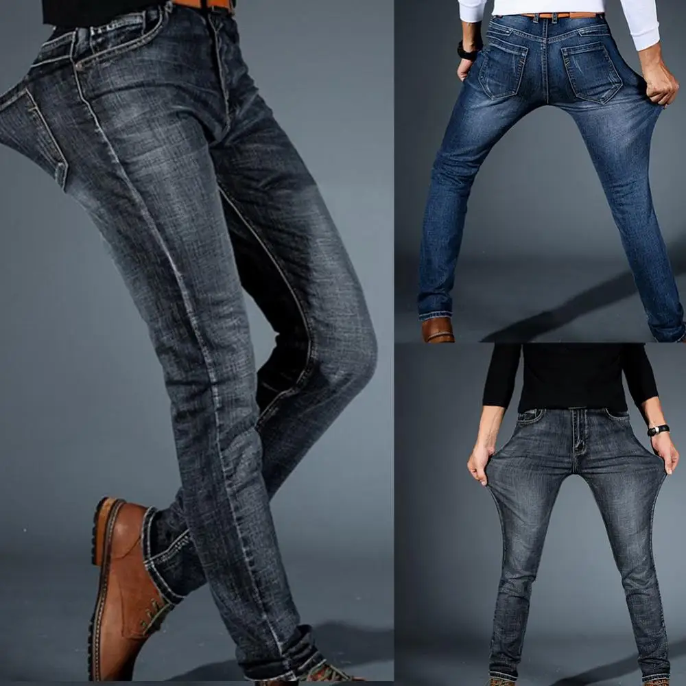 Pants Stretch Long Jeans Mid Rise Men's Jeans Men's Fashion Slim Fit Jeans Plus Size European Men's Denim Pants