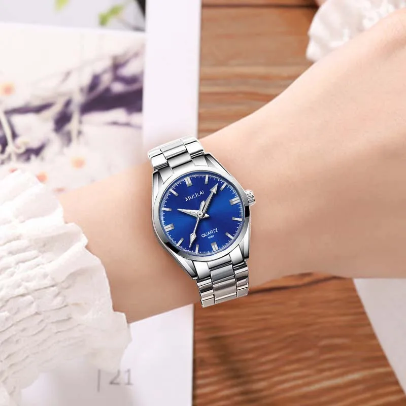 Women's Stainless Steel Small Watch Luxury Brand Quartz Ladies Dress Silver Blue Watch For Women Casual Waterproof Wristwatches