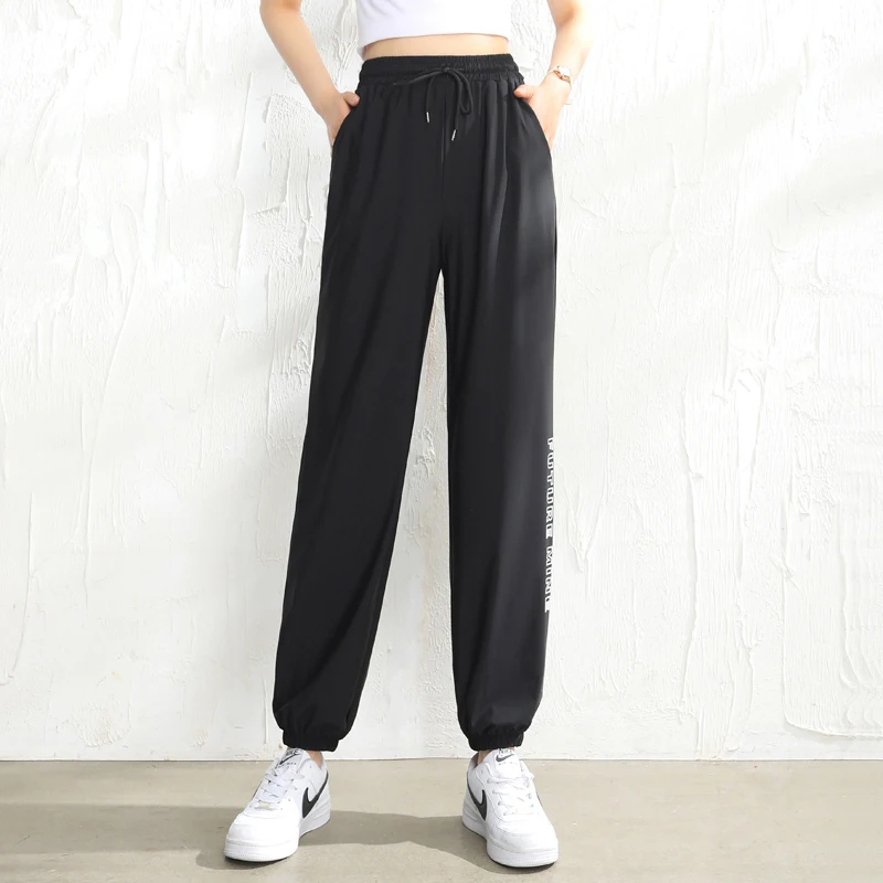 OUMENGKA 2023 Women Joggers Black Summer Thin Quick Dry Pants Harajuku Sweatpants Loose Harem Trousers  High Waist 4XL