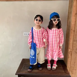 Rosa Plaid Brothes and Sisters ragazzi felpe con cappuccio ragazze vestono vestiti per bambini