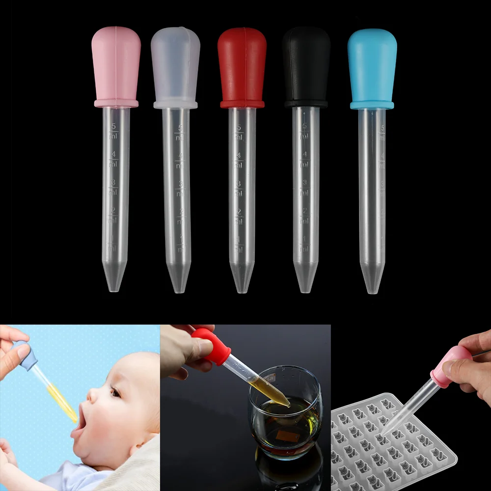 2/5Pcs 5ml Silicone Dropper with Scale UV Epoxy Tool for Resin Making Plastic Feeding Liquid Eye Ear Graduated Pipette Dropper