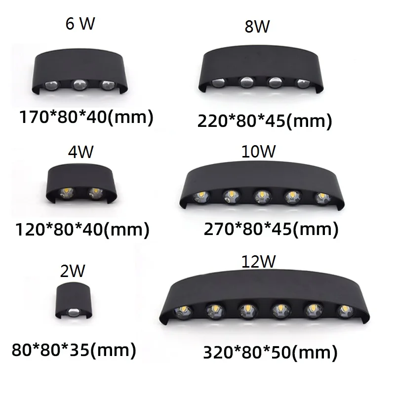 LED 벽 램프, 알루미늄, 야외 실내 Ip65, 위 아래 화이트 블랙, 모던 홈 계단, 침실, 침대 머리맡, 욕실 조명