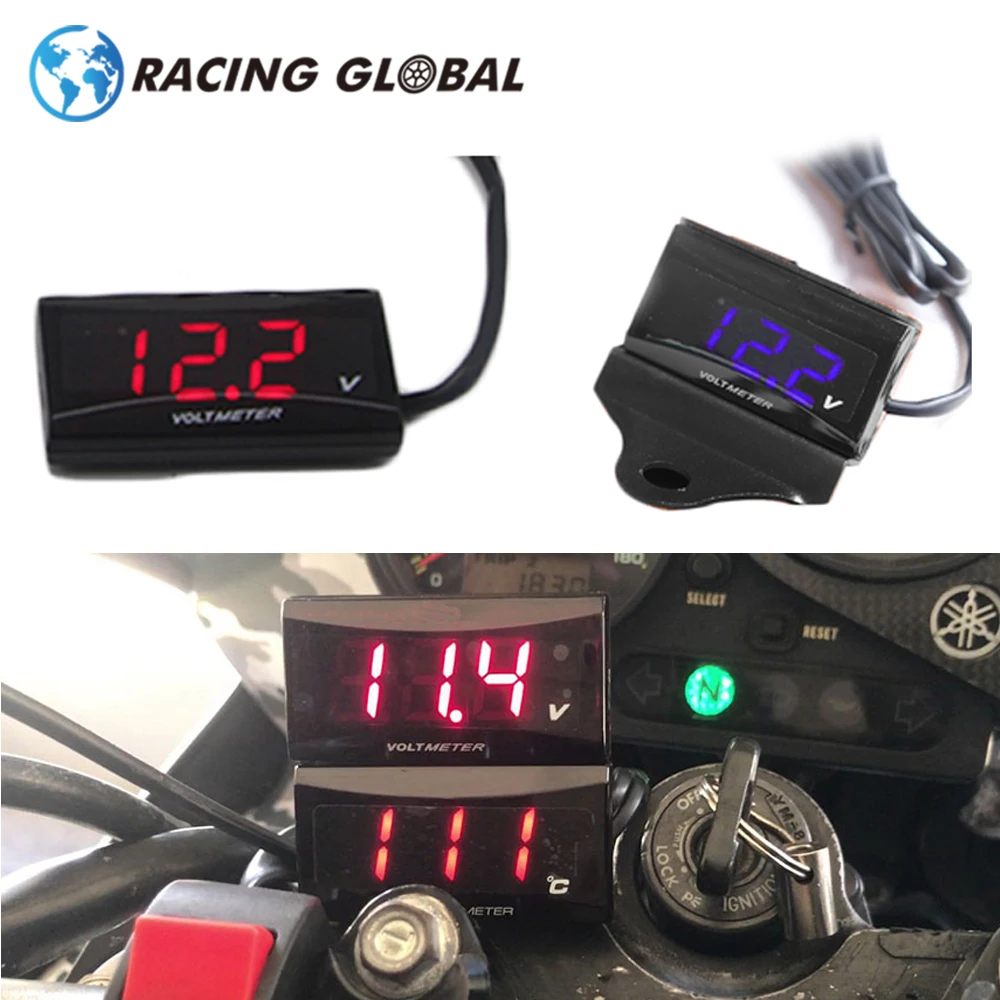 ALCON-Racing KOSO Motorcycle Voltmeter Mini Voltage Meter Volt Tester Panel LED Digital Display For DC 12V Motorcycles Vehicles