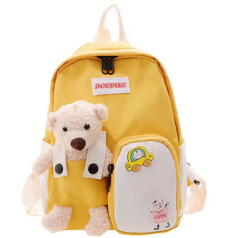 Mochilas escolares de lona con diseño de oso de dibujos animados para niños y niñas, morral escolar de animales para guardería