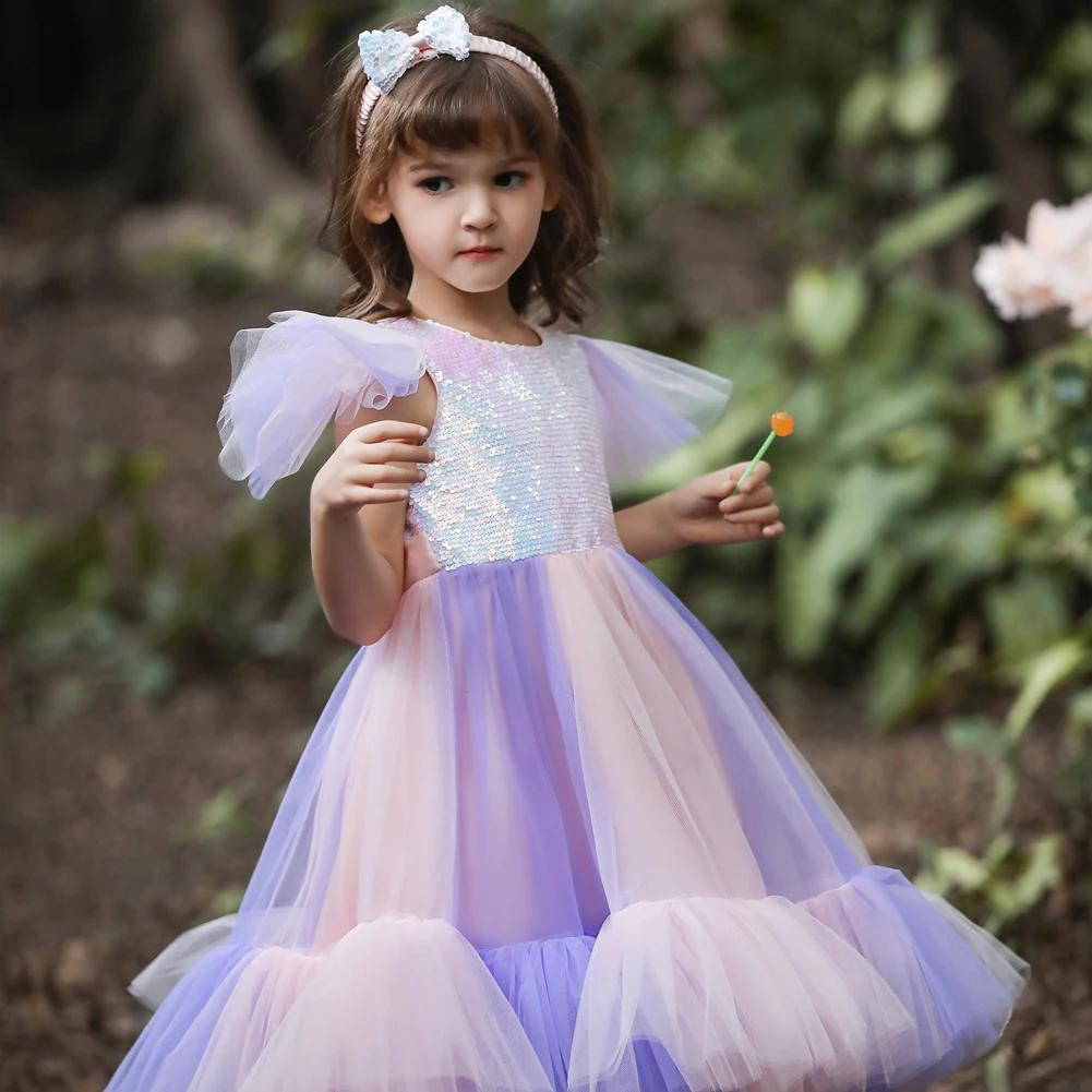 Shiny 2 Pieces Christmas Girl Kids Party Dress Purple Long Gown For Girls Elegant Children Party Dress for 8 Years Old