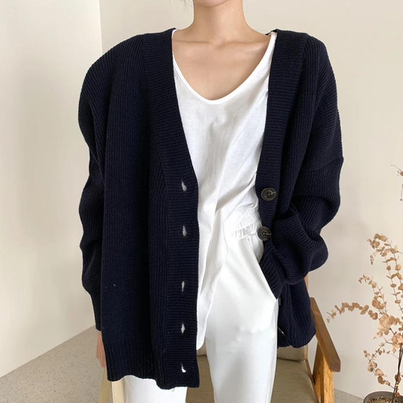 

Single-Breasted Thick Knitted Sweater Coat 2021 Top Cardigan Women Korean Sweters for Women Winter Oversized Sweater Outwear