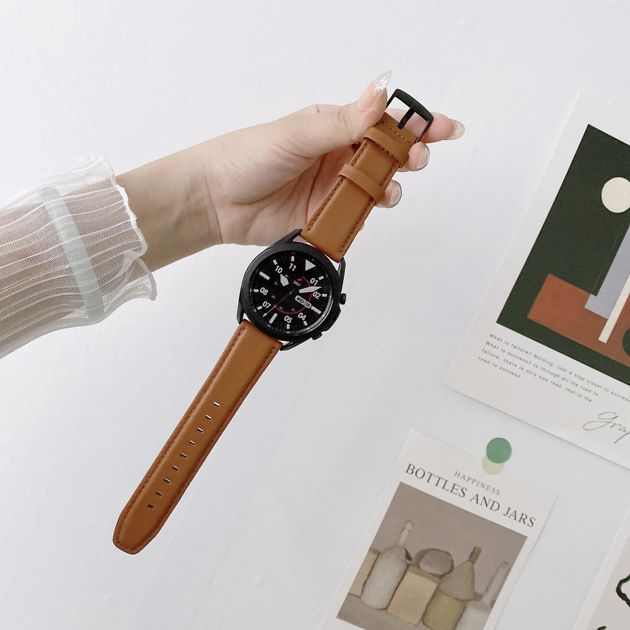 22mm Leather strap For Huawei Watch GT2/Samsung Galaxy watch 3 S3/Active 2 Men/Women bracelet wristband For 20mm Galaxy Watch 4