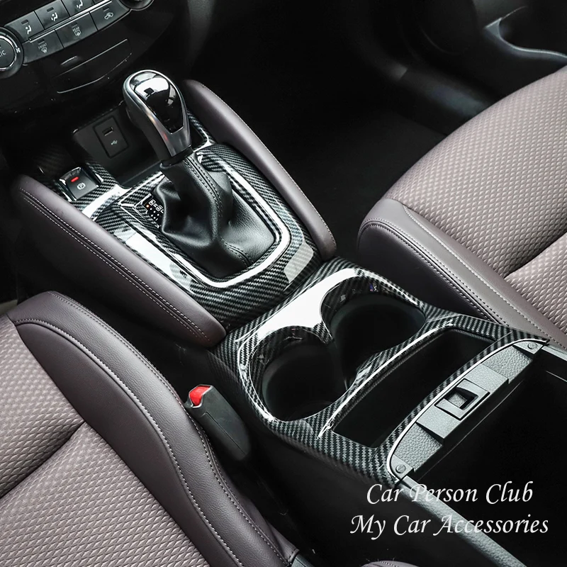 For Nissan Qashqai J11 2016-2021 Car Gear Box Shift Panel Cover Water Cup Holder Trims Car Styling ABS Carbon Fiber Accessories