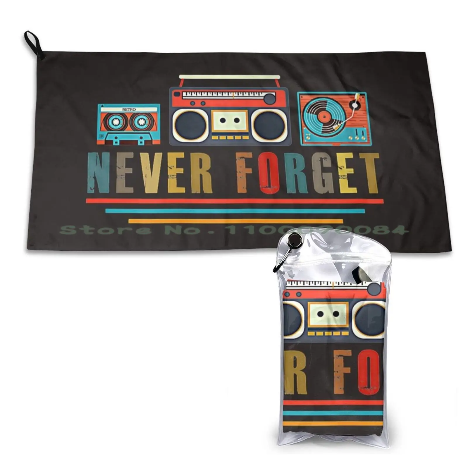 Vintage Retro 80s Music Tape Never Forget T-Shirt Quick Dry Towel Gym Sports Bath Portable Japanese Fujigen Japan Tokai Greco