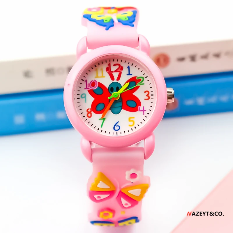 3DchildrenquartzwatchnewfashionlittleboysgirlscutecartoonanimalsbutterflydialsiliconestrapgiftclockkidsclockRelogio kol saati