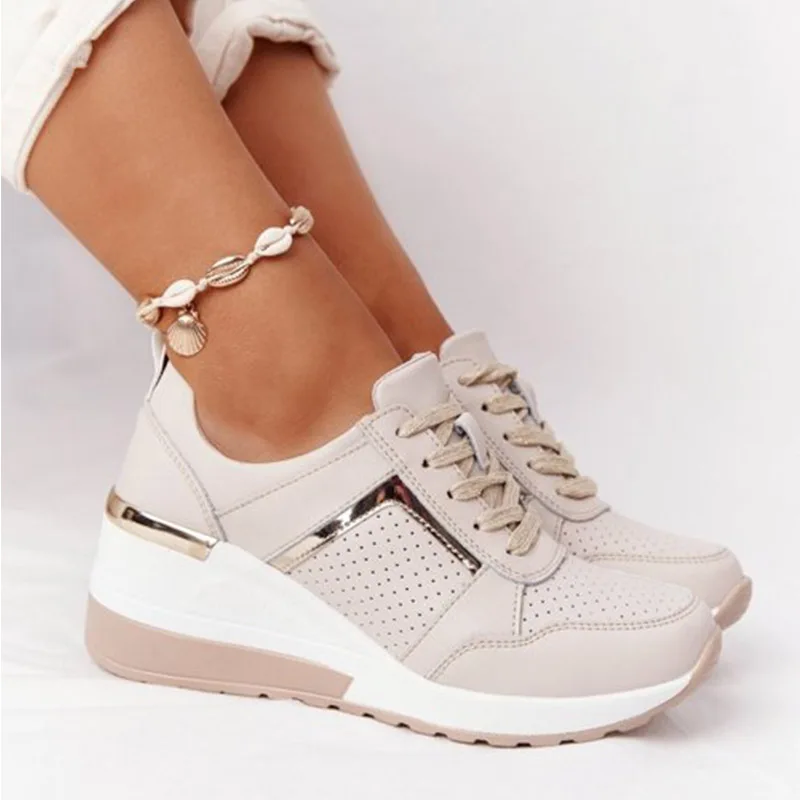 New Women Sneakers Lace-Up Wedge Sports Shoes Women\'s Vulcanized Shoes Casual Platform Ladies Sneakers Comfy Females Shoes