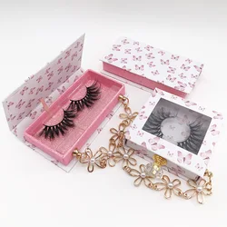 Pink Butterfly Eyelash Box Empty Glitter Rectangle Magnetic Custom Lash Box with Chain for Mink Lashes