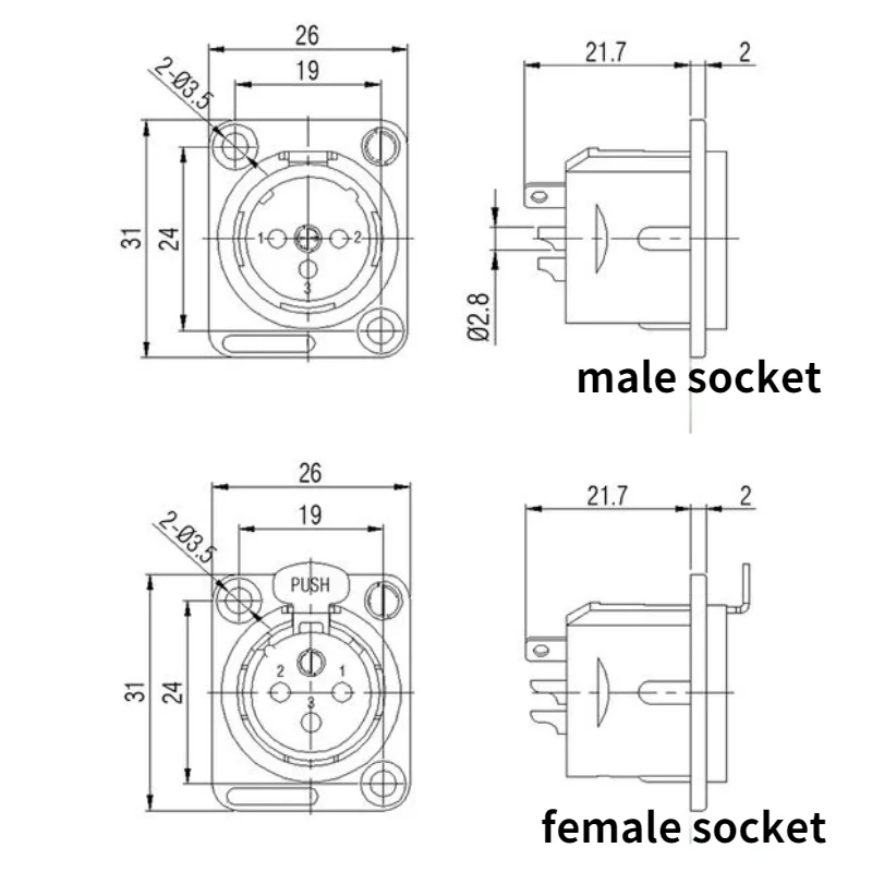 10pcs/lot XLR connector, 3pins, panel mount chassis socket, XLR metal socket YS145 YS146 Zinc alloy shell+copper pins 3 Pole XLR