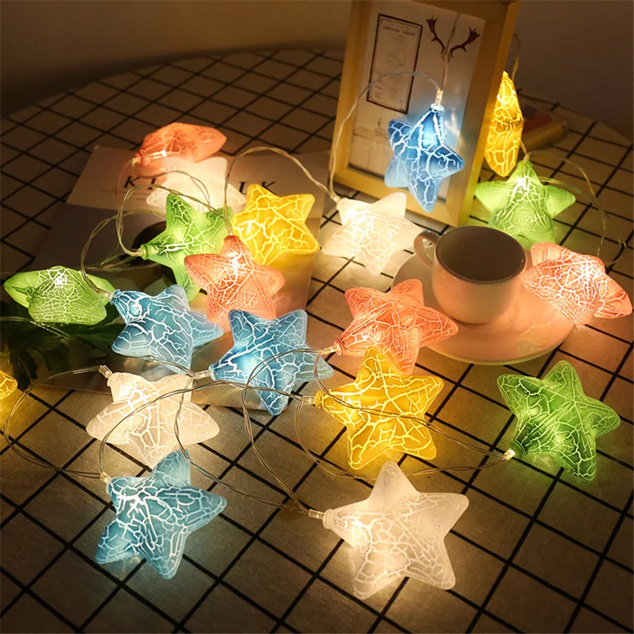 Cute LED Ice Crack Star Christmas String Lights 1.5/3/6M Fairy Garden Garland Lighting for Xmas Wedding Home Bedroom Decoration