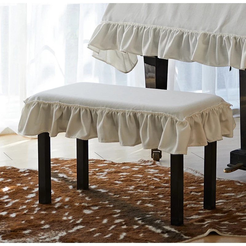 Medicci Home Triangle Piano Dust Cover Nordic Cotton Linen Textured High Grade Ruffle Edge Pure White Piano Stool Cover Top Chic - view 4