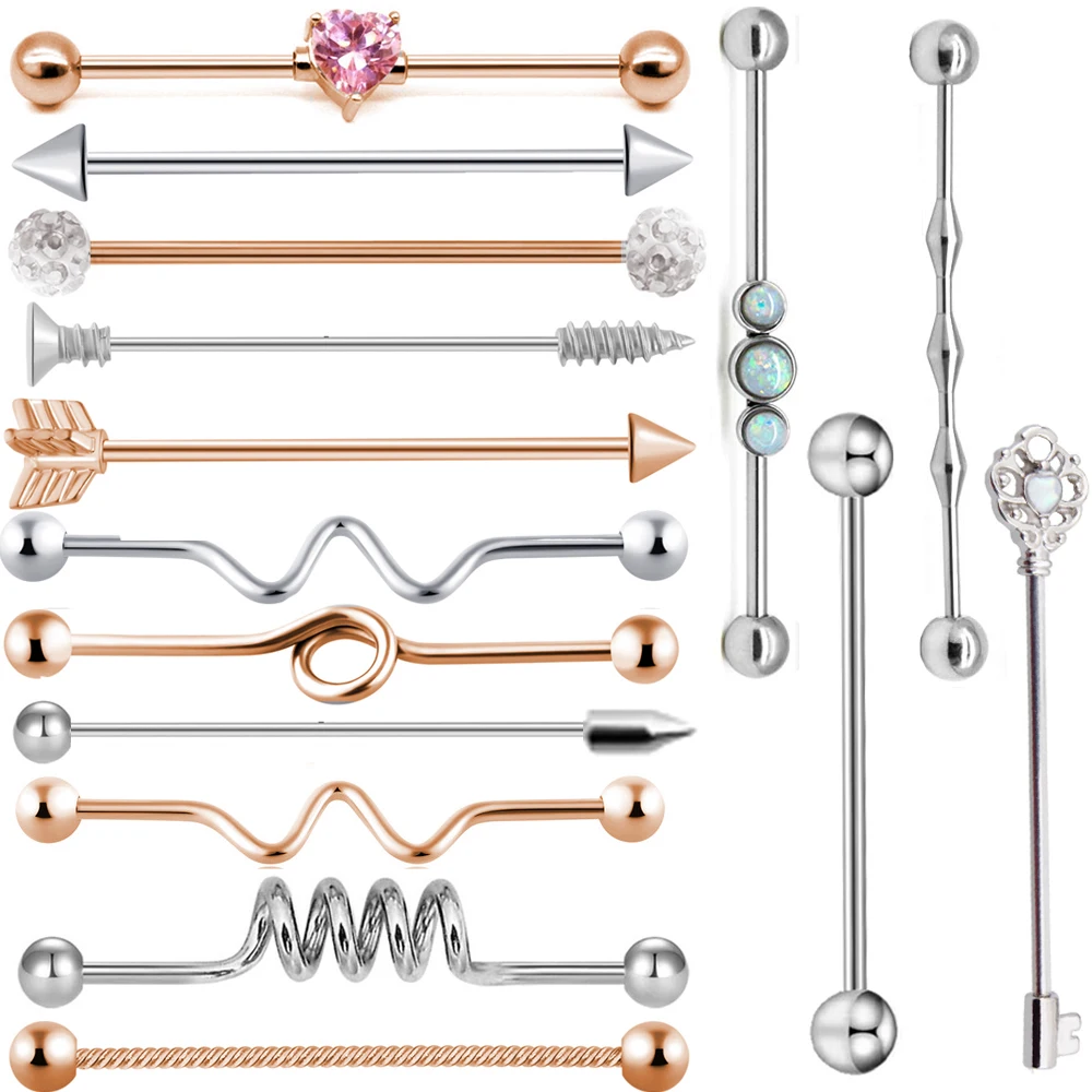 1PC Acciaio Industriale Bilanciere Chiave Lunga Stile CZ Anello di Orecchio Per Le Donne Degli Uomini Cartilagine Orecchino Helix Body Piercing