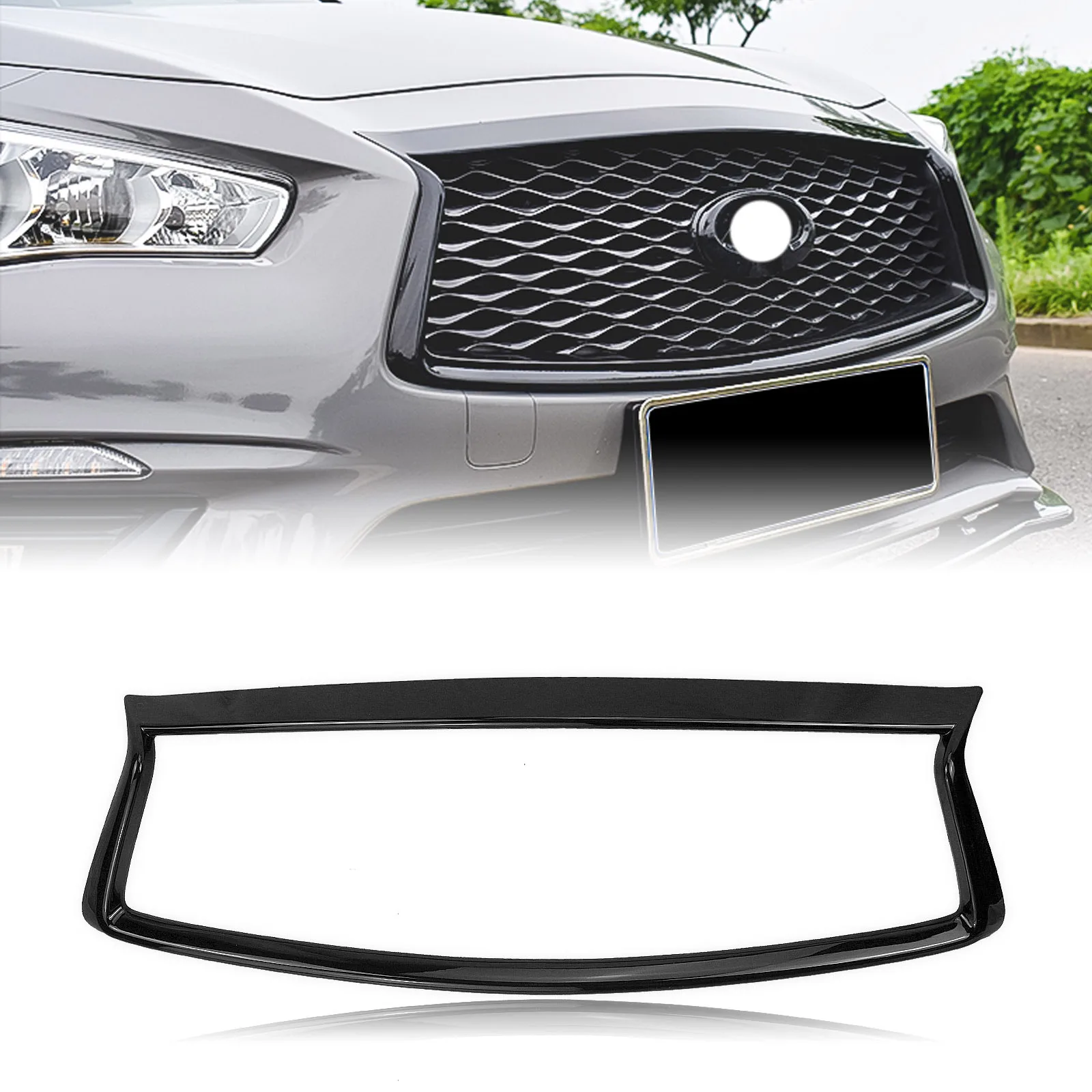 

Car Front Grille Grill Trim Overlay Cover Upper Bumper Hood Mesh Frame Bezel Rim For Infiniti Q50 Q50S 2014 2015 2016 2017