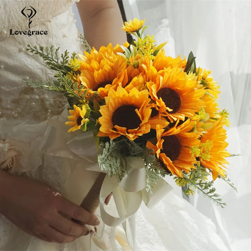 Girasoli di seta Wedding Bouquet di Fiori Matrimonio Accessori Piccolo Bouquet Da Sposa Bouquet Da Sposa per Le Damigelle D'onore Della Decorazione