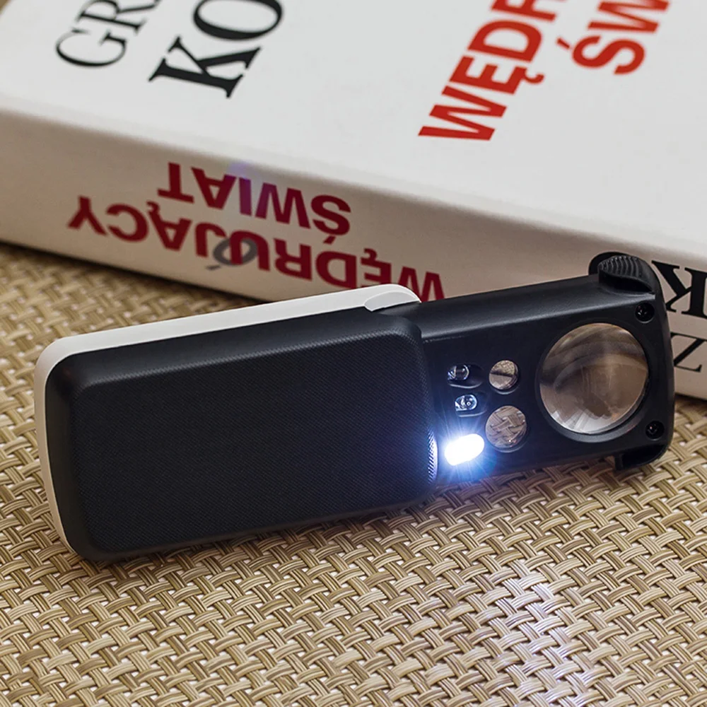 Lente Óptica Acrílica Pockets Magnifier Lupa Eye Glass com Led e Luz uv Melhoria de Jóias e Leitura