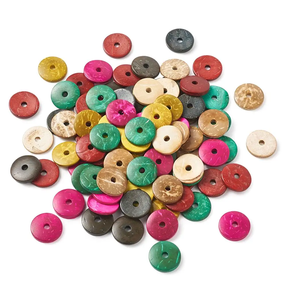 

100pcs 15mm Natural Coconut Beads Heishi Disc Flat Round Loose Charms Spacer Beads for Jewelry Making DIY Bracelets Mixed Color