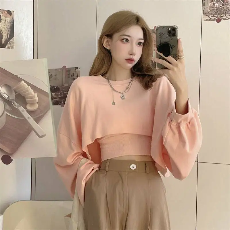 

Seven-point sweater women's loose long-sleeved lazy wild fashion casual student stacked wear short spring and autumn 2021 new