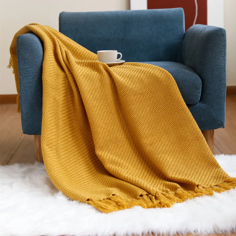 Textile City Home Sofa Decorate Cover Winter Warm Throw Blanket Solid Simplicity Grain Beige Heavy Bedspread 130x172cm