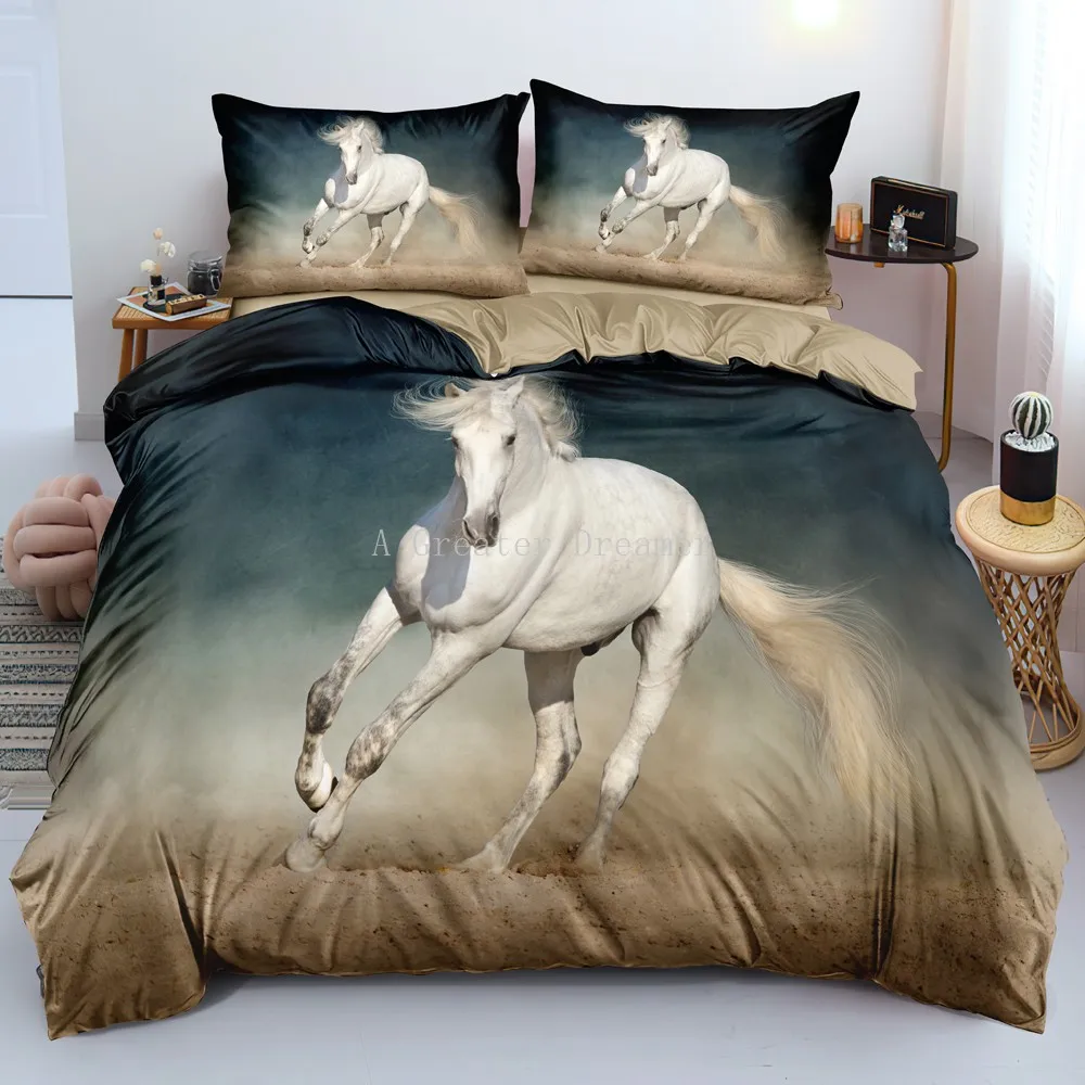 Horses Printed Duvet Cover Set Twin Full Queen King Bedding Comforter Bedspread Soft Quilt Cover Pillowcase Animals Home Textile