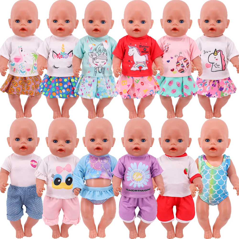 Doll Baby Clothes Spring Autumn Dress T-shirt Shorts Sports Set Swimsuit For 18 Inch American Girl&43cm Reborn Doll Accessories