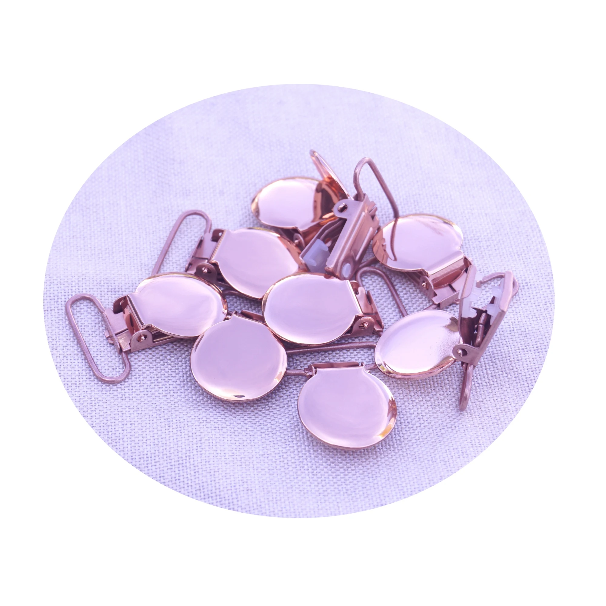 10Pcs Rose Gold Runde Form Schnuller Hosenträger Clips Baby Schnuller Halter Infant Dummy Clip Mit Kunststoff Einsatz für 25mm Band – Detail 9