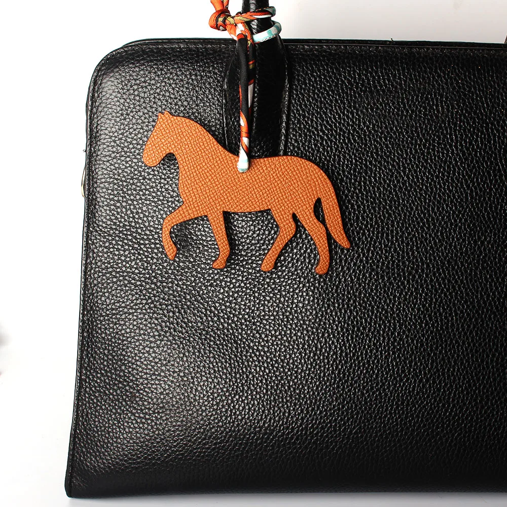 Double Faces 100% Genuine Full Grain Leather Horse Dolphin Hobbyhorse Keychain Backpack Pendant Animal Women Bag Charm