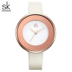 Shengke Merk Luxe Horloge Vrouwen Lederen Horloge Top Merk Quartz Horloge Mode Horloge Ultra Dunne Riem Hot Klok Reloj Mujer