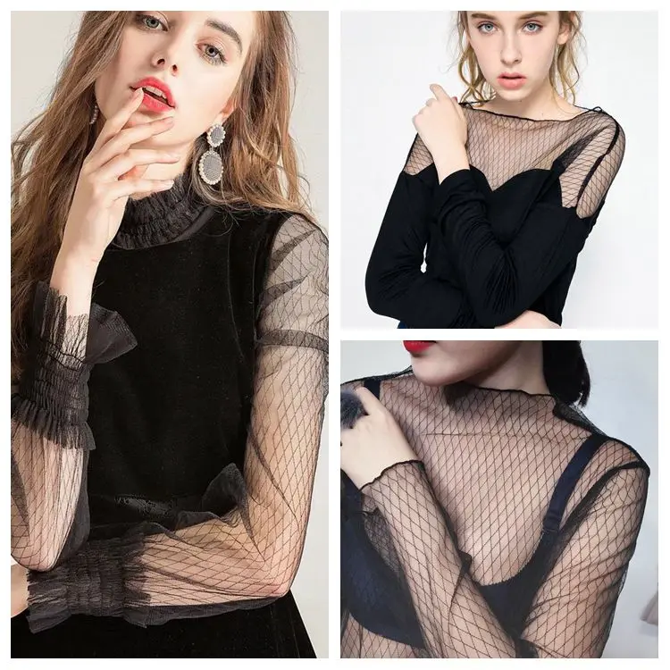 150cm Wide 1meter/lot Thin Tulle Fabric Veil Lace Fabric Material Grid Black White Gold Silver Thread Decoration X1087