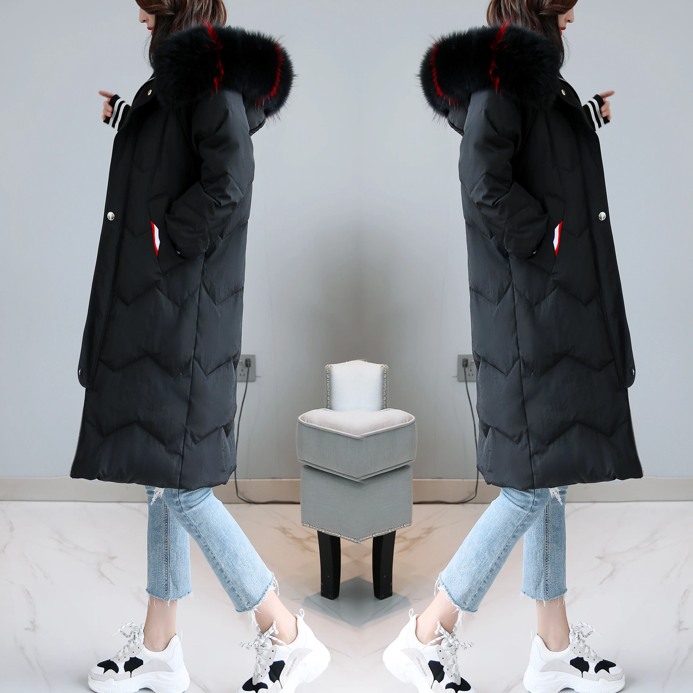 Women Winter Duck Jackets Long Down Female Real Fur Thick Warm Hooded Parka Outwear Plus Size Coat LWL1115