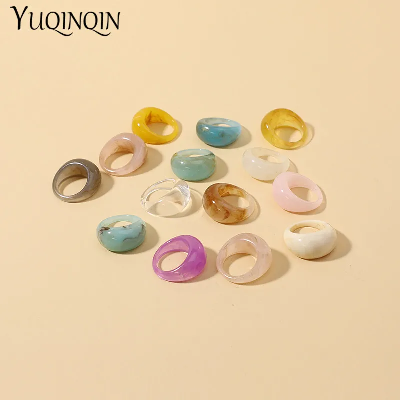 Trendy Transparent Korea Ring For Girl Marble Pattern Resin Acrylic Geometric Rings Sets For Women Colorful Cute Fashion Jewelry