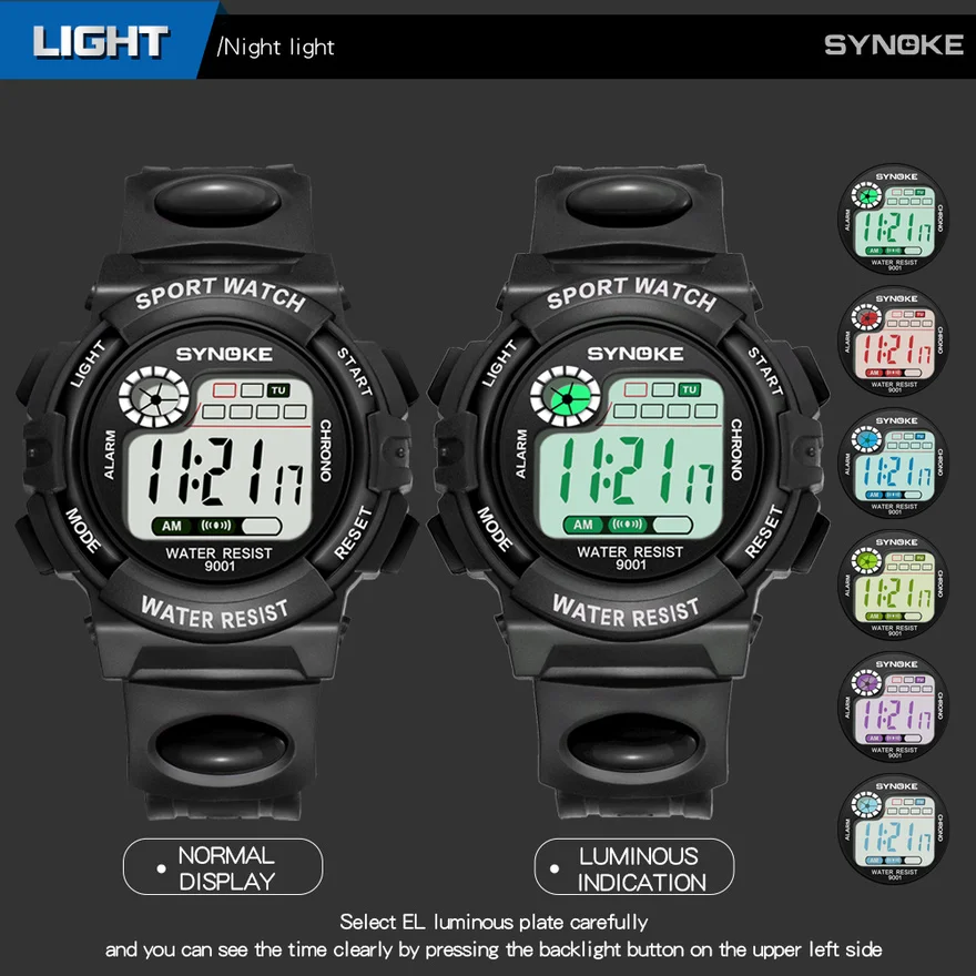 SYNOKE Kids Watch Fashion Waterproof LED Alarm  Children Digital Watches Sports Students Electronic Clock Boys Girls Relojes