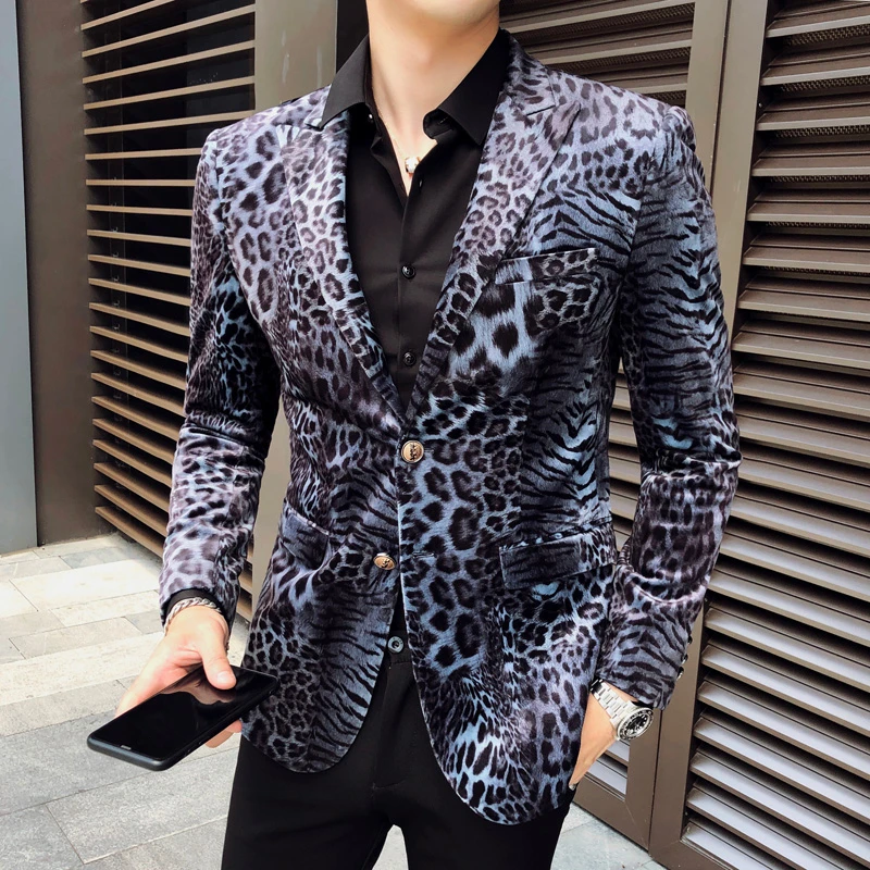 Hombre Plus Blazer Size 6xl Stage Cloth For Dj Singer Chaqueta Hombre Autumn Luxury Leopard Print Blazer Masculino Slim Fit Men