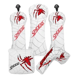 White PU Leather Spider Embroidery Golf Club Head Covers for Taylormad Driver Fairway Woods Hybird Blade Large Mallet Putter