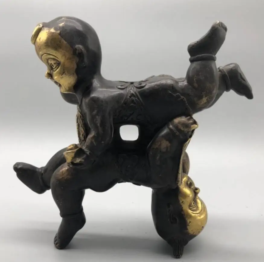 

China brass boy and girl crafts statue